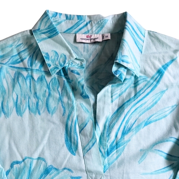 Vineyard Vines Seaweed Print Lucaya Tunic Blue Kaftan 3/4 Sleeves XS Extra Small - Picture 5 of 9